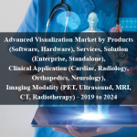 Advanced Visualization Market by Products (Software, Hardware), Services, Solution (Enterprise, Standalone), Clinical Application (Cardiac, Radiology, Orthopedics, Neurology), Imaging Modality (PET, Ultrasound, MRI, CT, Radiotherapy) - 2019 to 2024